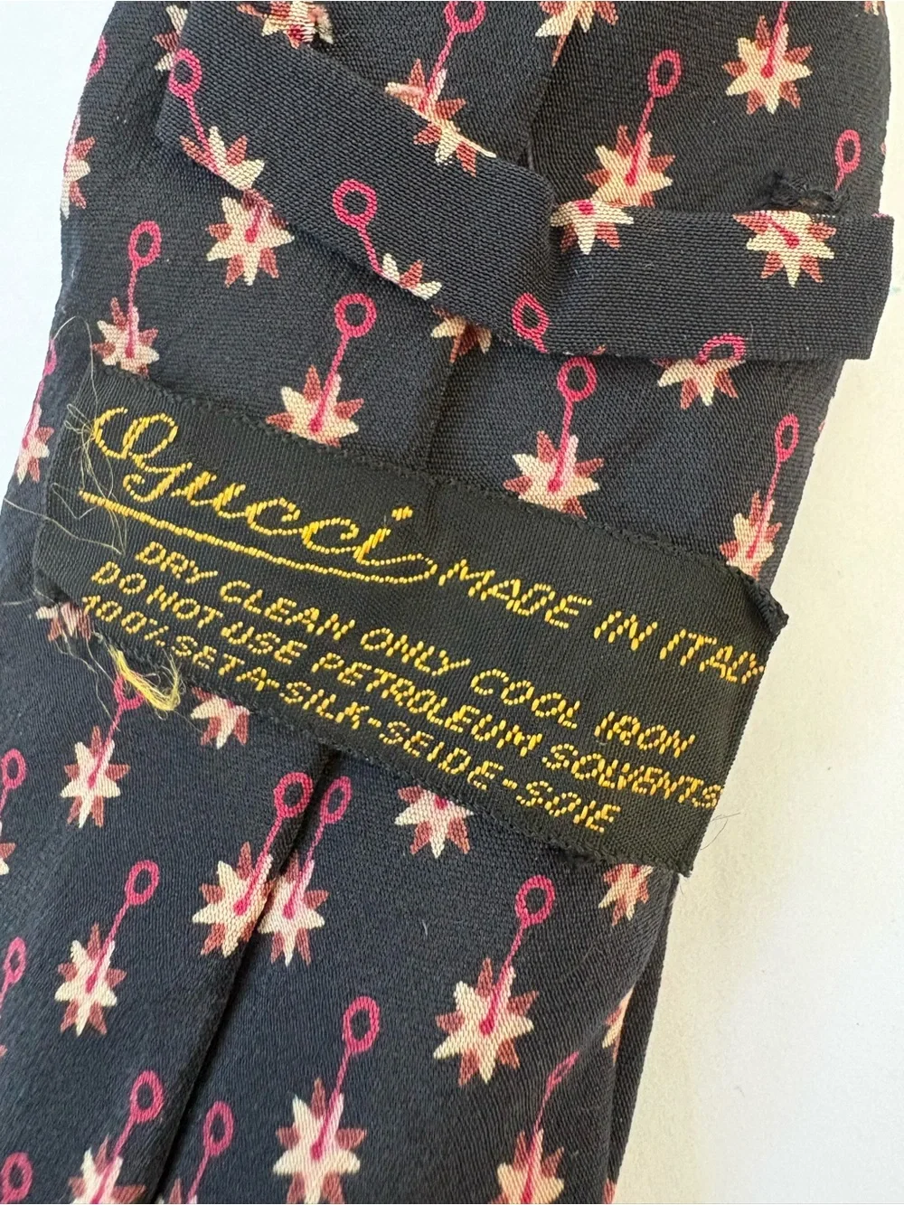 Vintage Gucci Silk Necktie 1970s Made In Italy Equestrian Horsebit Spurs Black
